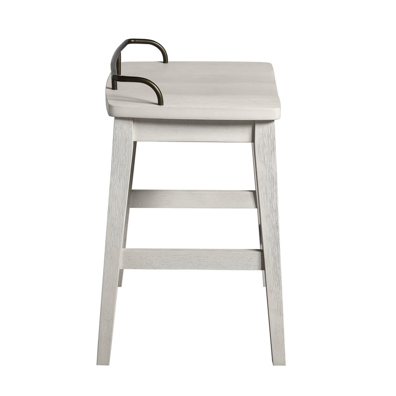 Ivory and Brown Wood Metal Backless Counter Stool