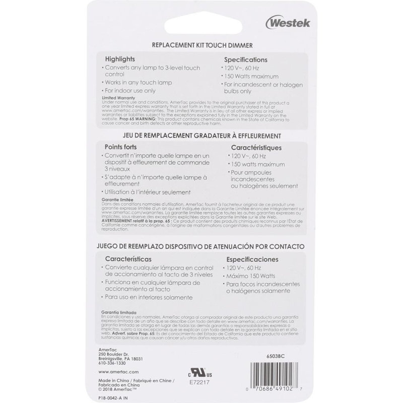 Black 3-Level Indoor Wire-In Touch Dimmer Replacement