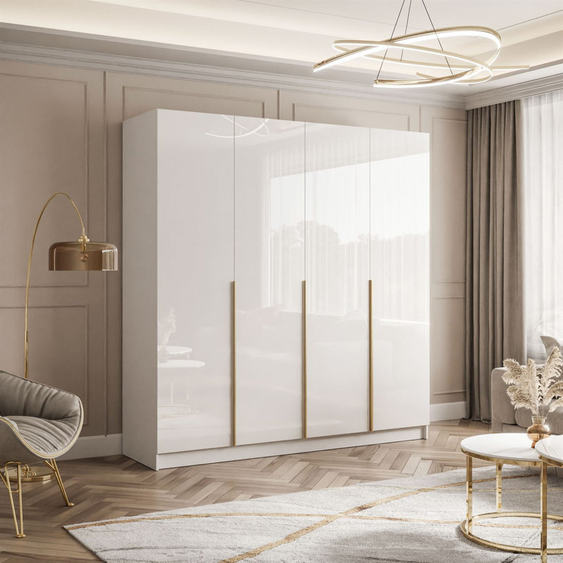 4 Door Manufactured Wood Wardrobe, Gold