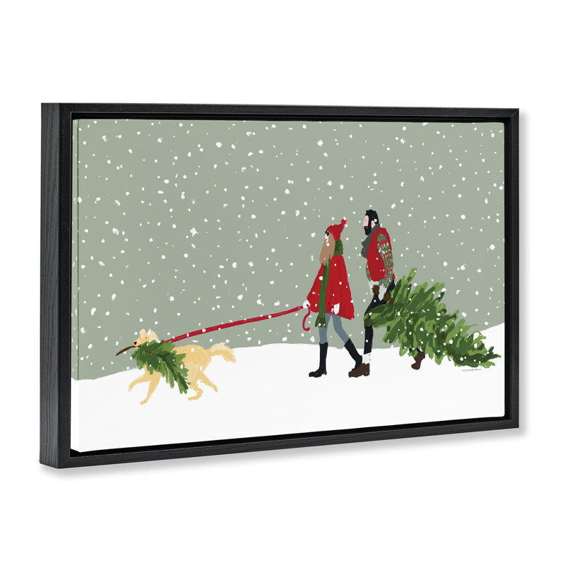 Couple avec toile de sapin de Noël par Kamdon Kreations, Cadre flottant noir de jais, H 21 po x l 31 po