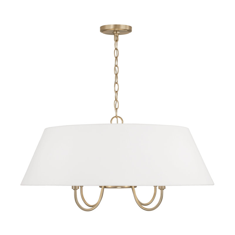 Luminaire suspendu 4 lumières 28,50 "x H 14,25" en laiton mat avec abat-jour en tissu blanc