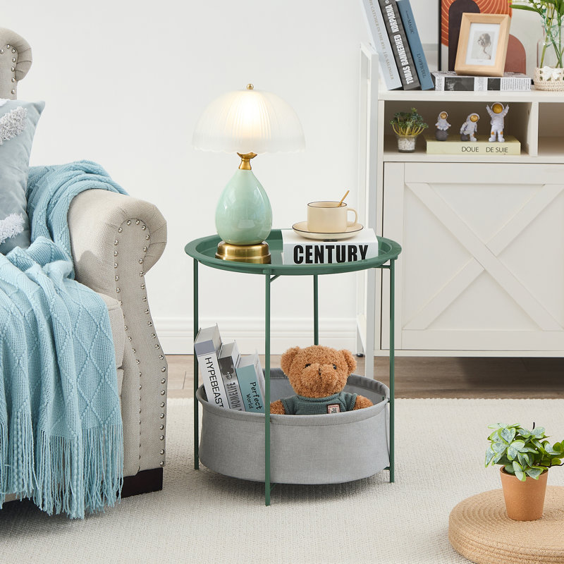 Deeley Small End Table with Storage Bag X-Shaped Cross-Leg Side Table Foldable Tray, Green