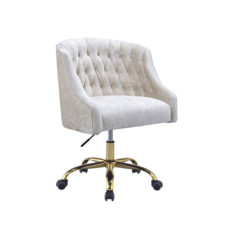Vintage Cream Velvet and Gold Finish Office Chair with Metal Base