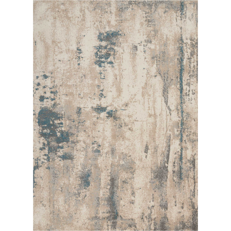 Ivory Abstract Ombre 5'3" x 7'3" Synthetic Area Rug