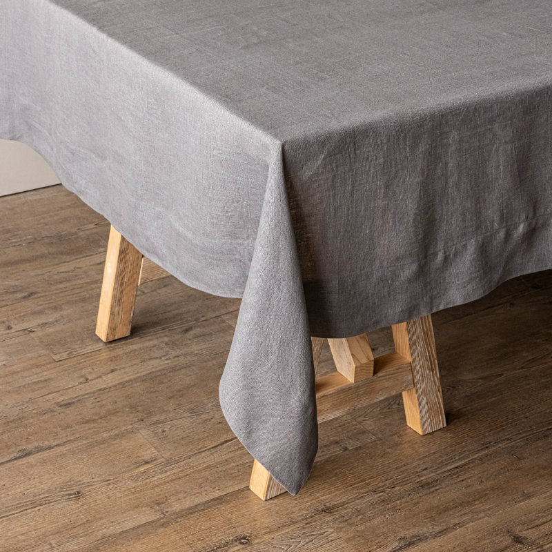 Over&Back 100% Linen Woven Table Cloth, 70" W x 90" L, Gray