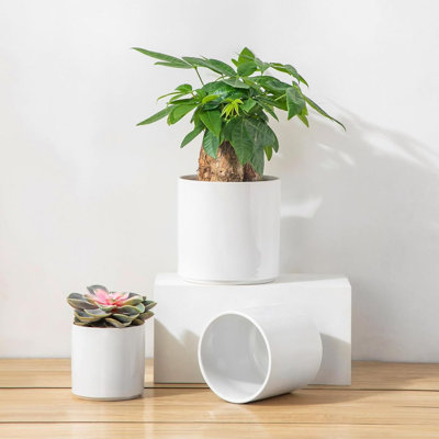 Ensemble de 3 pots à fleurs en céramique avec trou de drainage pour pots de fleurs pour plantes d'intérieur et d'extérieur