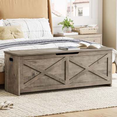 Storage Chest, 47.3" Wooden Toy Chest with Safety Hinge, Farmhouse Storage Bench, Large Toy Box for Entryway, Living Room, Bedroom, Playroom