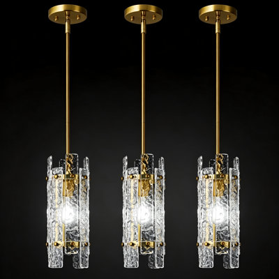 Modern Hammered Glass Shade Pendant Light,Contemporary Hanging Ceiling Fixture (3 Pack)