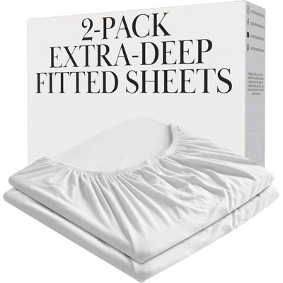 Southshore Fine Linens Vilano Springs Fitted Sheet Set in Bright White, 110 GSM Double-Brushed Microfiber with 21-Inch Extra-Deep Pocket and Elastic Corners, 2 pcs Fitted Sheets, Queen