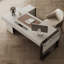 Bureau blanc en bois manufacturé en forme de L-469665781-469665779