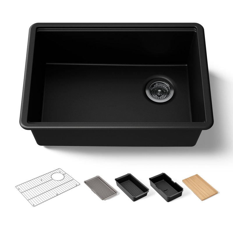 Billings Undermount Single-Bowl Workstation Kitchen Sink, Matte Black