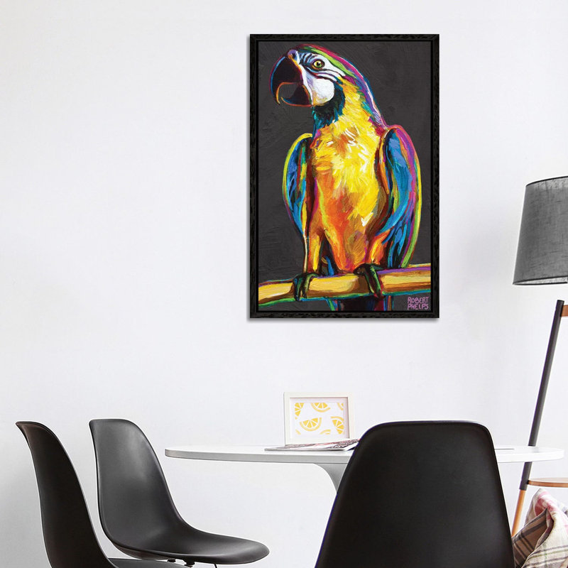 Parrot On Gray by Robert Phelps - Gallery-Wrapped Canvas Giclée on Canvas, 101.6 cm H x 66.04 cm W, Black Framed