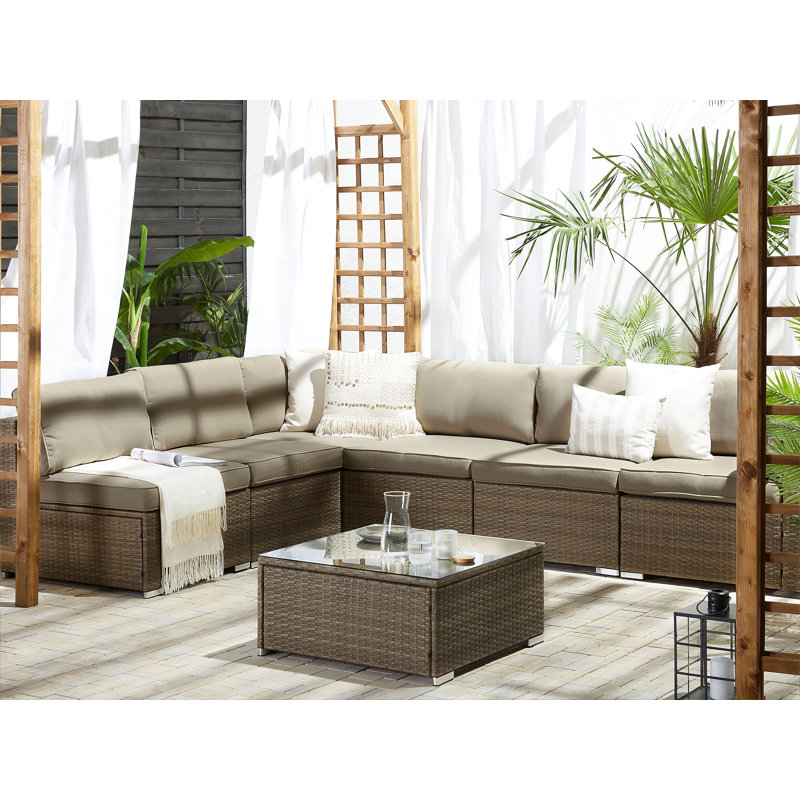 Sylviane 4 - Person Corner Sofa Set with Cushions, Brown