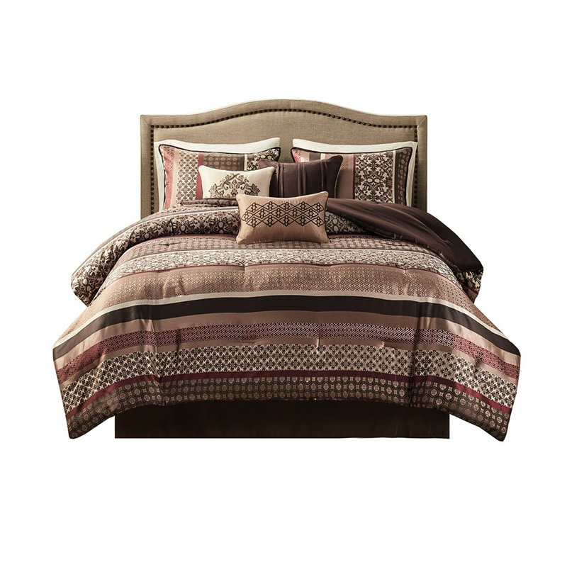 Édredon rouge très grand 7 pièces - Chambre élégante et géométrique, Rouge, Édredon de très grande taille et 6 pièces suppl