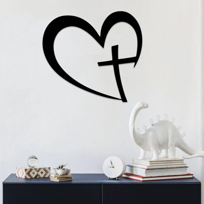 Art mural en forme de cœur en forme de croix - symbole de l'amour chrétien - décoration inspirée de la foi - décoration spirituelle pour la maison - décoration murale de l'église - sculpture en métal industrielle rustique - œuvre d'art élégante