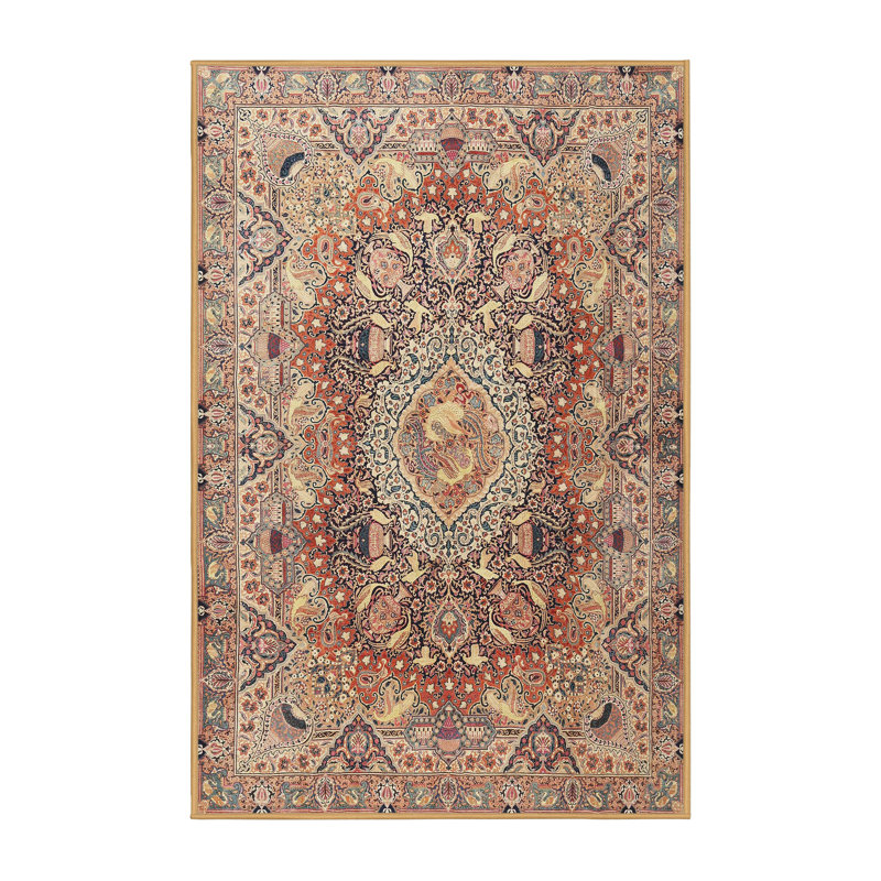 Tapis beige/rouge traditionnel Louroukina, Rectangle 2 pi x 4 pi