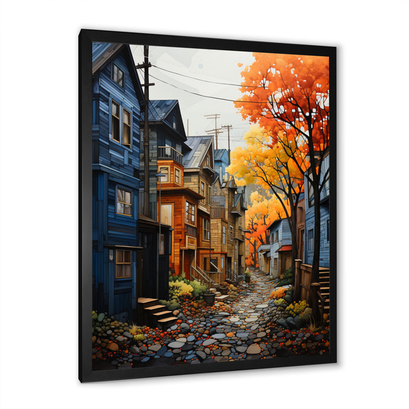 «Palina Cityscape Alleyway Patchwork V», reproduction sur toile, H 40 po x l 30 po x P 1,5 po, Cadre photo noir