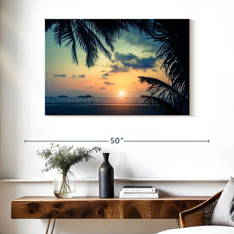 Gillard coucher de soleil silhouette de palmiers, H 26 po x l 39 po