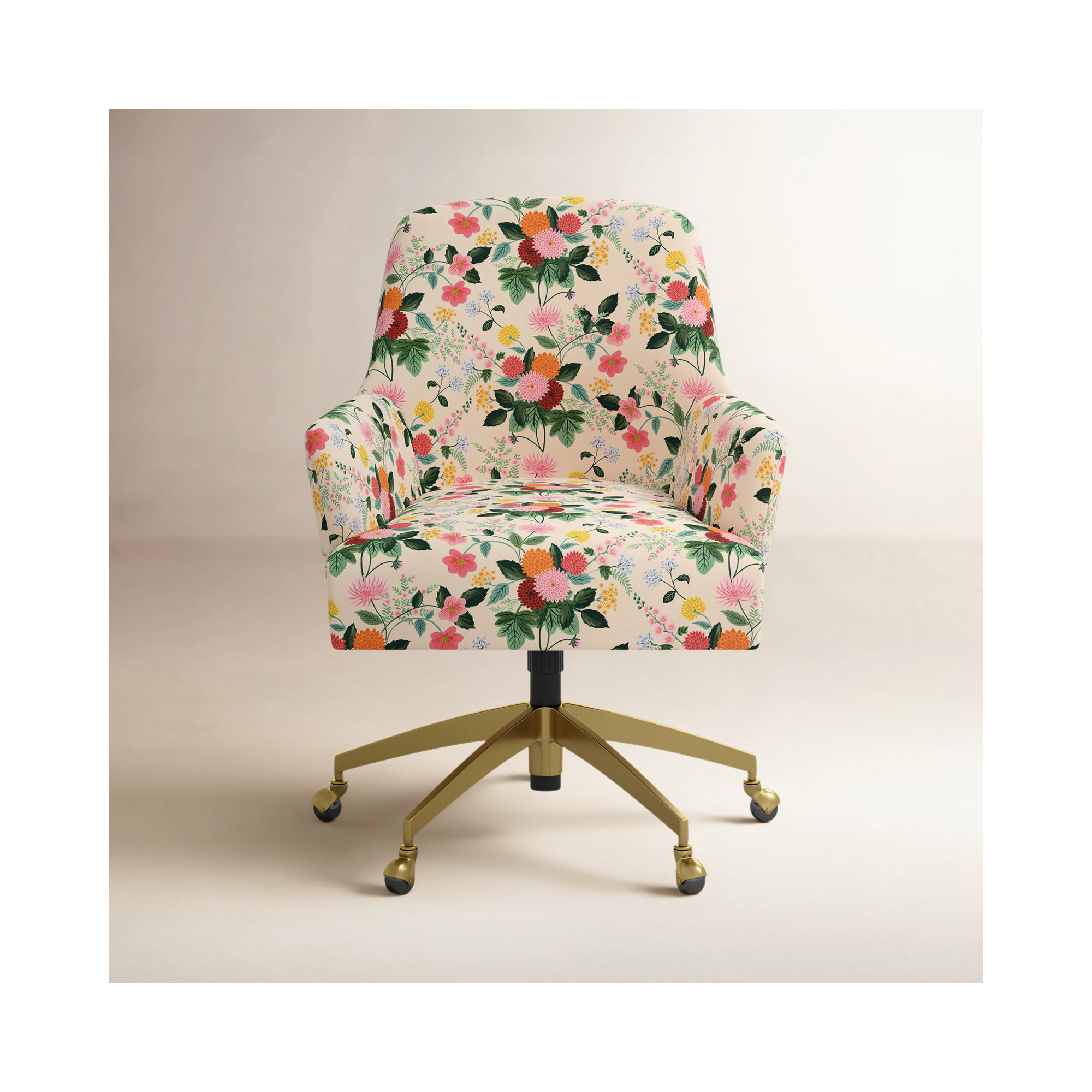 Rifle Paper Co. x Cloth & Company Yvette Office Chair, Dahlia Multi, Brushed Gold