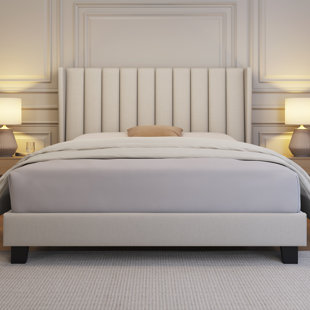 Upholstered Bed Frame with Channel Tufted Headboard