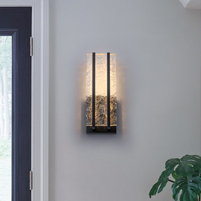 Applique murale 12,8 po à DEL moderne noire | Abat-jour acrylique compact à ondulation d'eau | Luminaire de salle de bain à intensité variable | Plafonnier encastré ETL