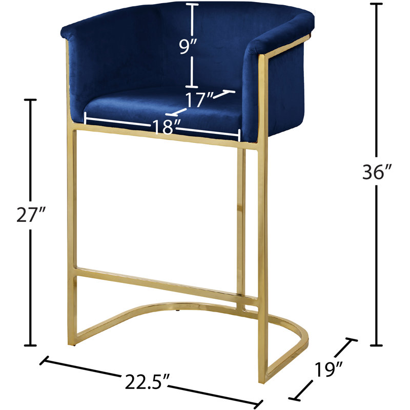 Hani Upholstered Counter Stool with Metal Frame, Navy Velvet