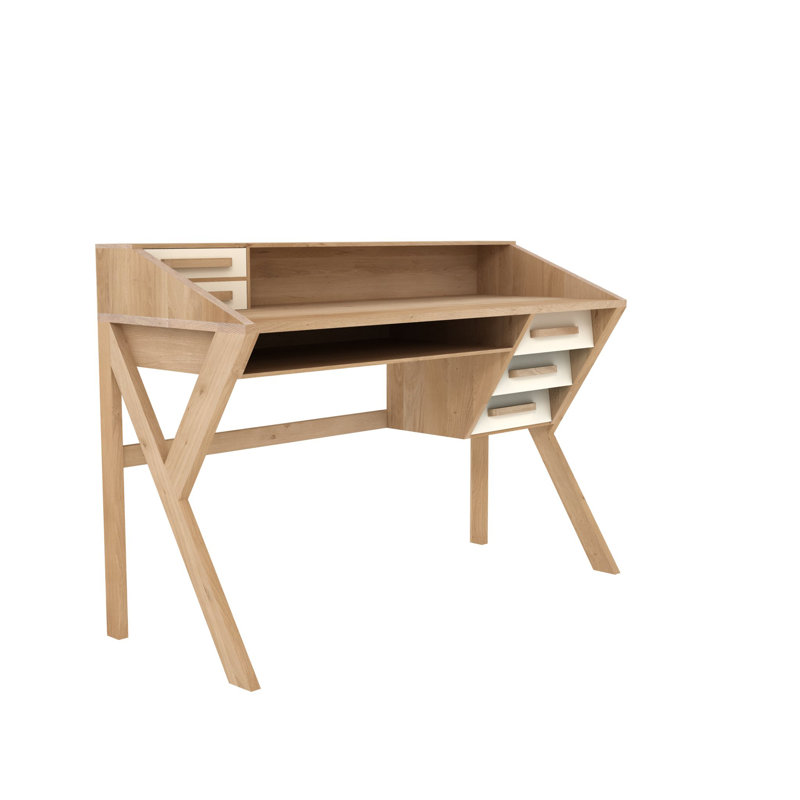 Origami Solid Wood Desk, Cream