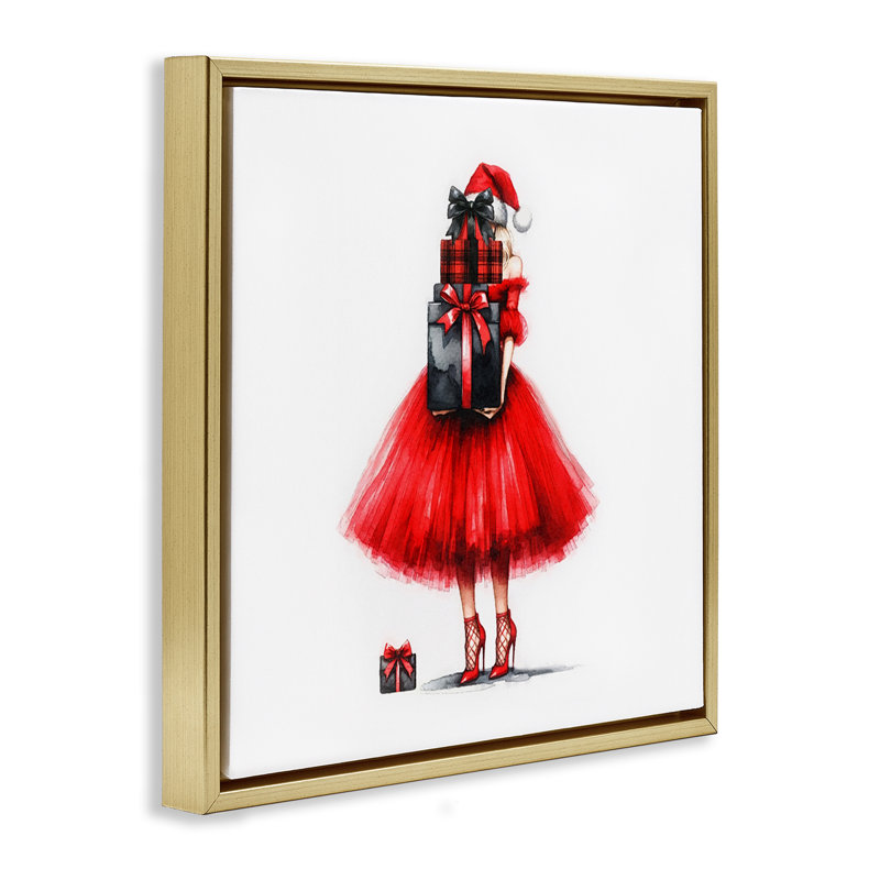 Art mural chic sur toile de Noël par Amanda Greenwood, H 25 po x l 25 po, Cadre flottant métallique doré