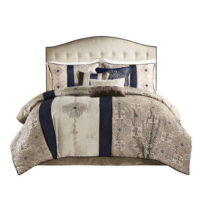 King 7 Piece Comforter - Navy With Bed Skirt & Pillow 16" X Sham