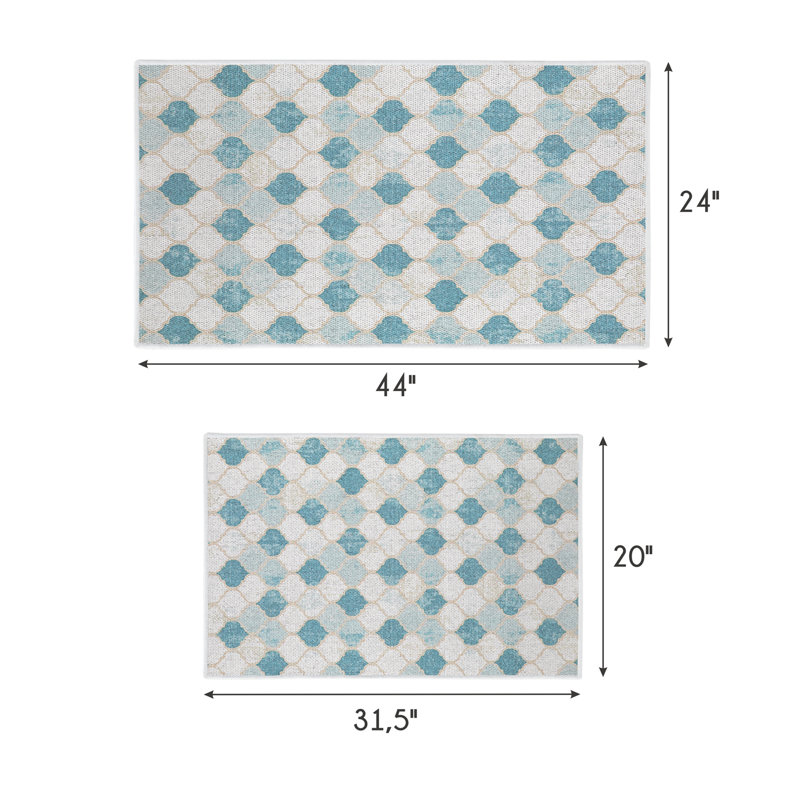Tapis de cuisine 2 pièces Devki, Beige/bleu