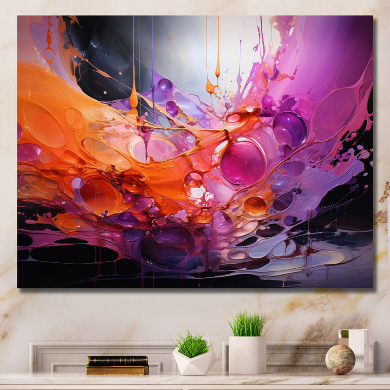 Collage de fractales abstraites orange, gambe et mauve, Toile tendue, H 34 po x l 44 po x P 1,5 po