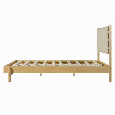 Premium Rubber Wood Platform Bed Frame, Frame With Headboard Included, Mid Century Modern Bed