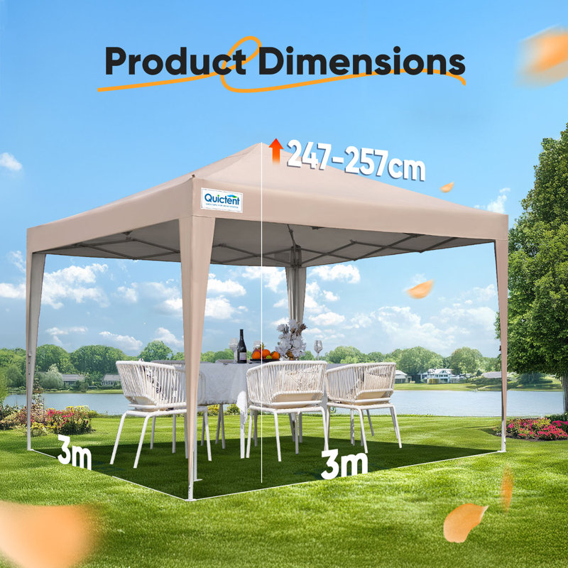 3x3m (10x10ft) Pop Up Canopy Gazebo with Removable Sidewalls, Adjustable Height Event Shelter, Beige