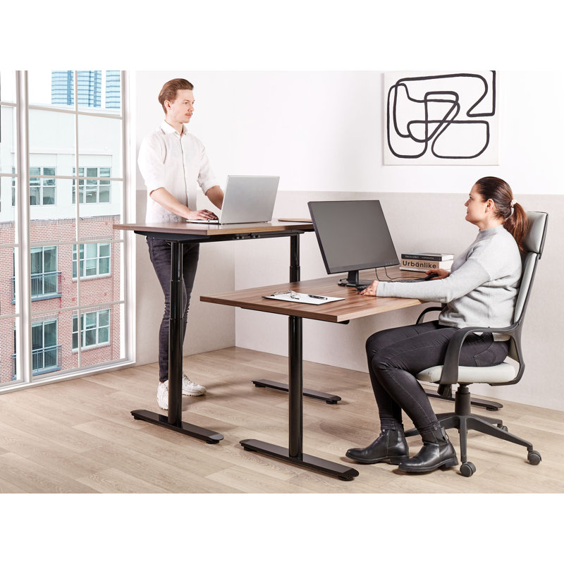 Ashrita Adjustable Height Steel Standing Desk, 119cm H x 160cm W x 72cm D, Black, Brown