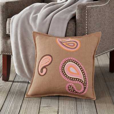  Paisley Applique Burlap Throw Pillow