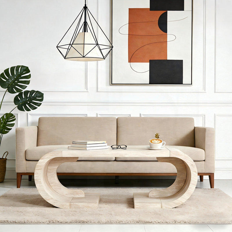 Table basse courbée courbée en C avec base courbée, Bois