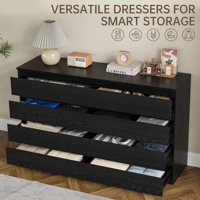 Commode double 8 tiroirs l 55,1 po, Chêne noir