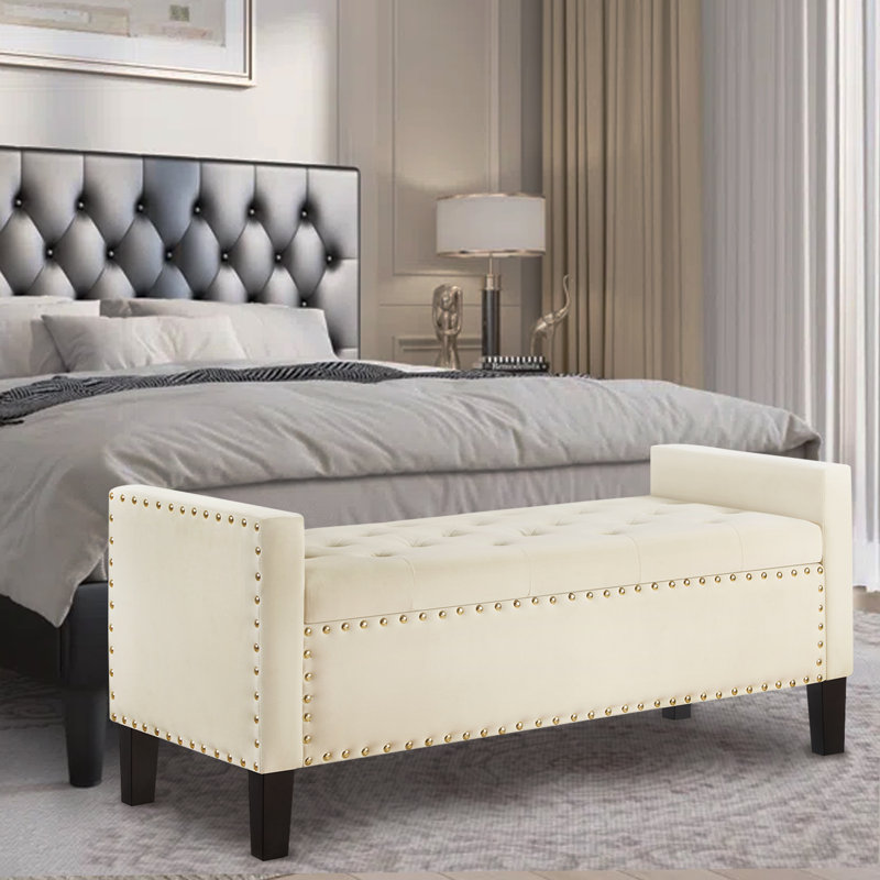 Banc de rangement en velours Mayfair, Crème