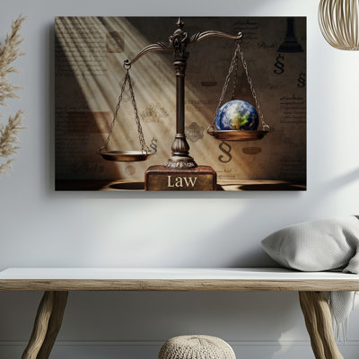 Canvas A Grand Antique Balance Scale Stands Prominently In The Foreground Wall Art Its Polished Metal Gleaming Softly In Warm Ambient Canvas Wall Art