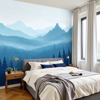 Papier peint auto-adhésif Misty Mountain Landscape Pine Forest