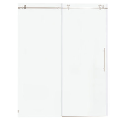 Porte de douche coulissante pour salle de bain, l 56 à 60 po x H 76 po, verre trempé épais de 5/16 po et 8 mm d'épaisseur, nickel brossé, imperméable, mécanisme silencieux pour salle de bain silencieuse