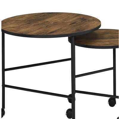 Vintage Oak and Black 2 Pieces Nesting Tables