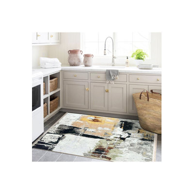 Barcelona Collection Black Tones Abstract Pattern Modern Decorative Machine Washable Area Rug