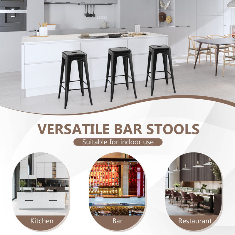 Counter Stool with Metal Frame, Bar Stool (30” Seat Height), Black