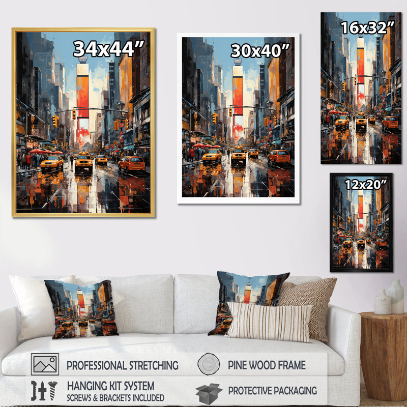 Jaune et gris, art encadré de New York, H 32 po x l 16 po x P 1 po, Cadre doré simple
