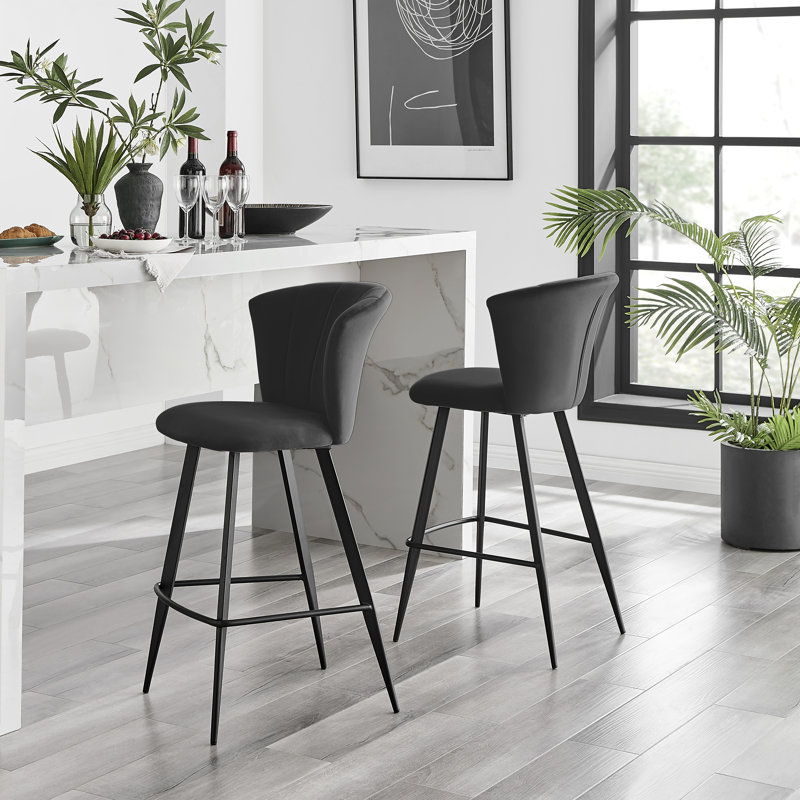 Juno Luxury Velvet Breakfast Bar Stool, Black, Black