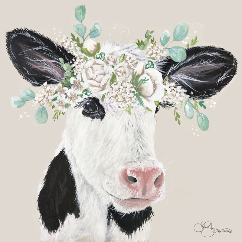 «Patience the Cow» par Hollihocks, reproduction d'art, L 30 po x H 30 po, Non, Toile tendue