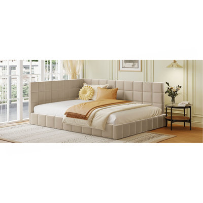 Structure de lit de jour double rembourrée pleine grandeur - beige, velours