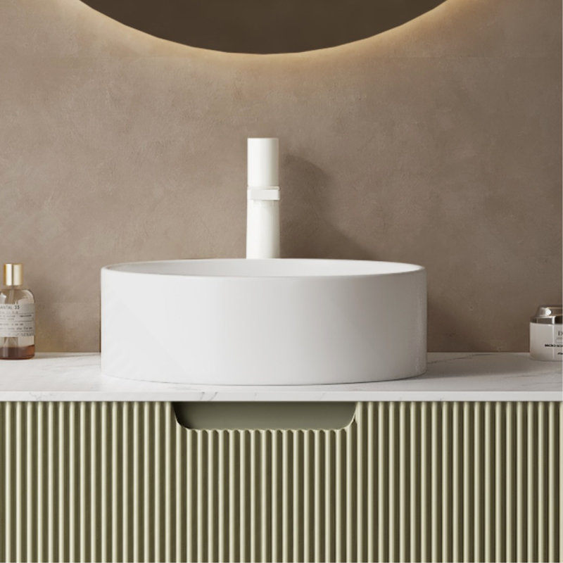 14"Bathroom Sink, Round Vessel Ceramic Basin Without Faucet, NO Cabinet