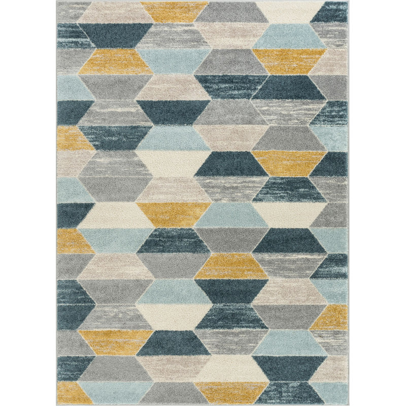 Mystic Maddox Blue/Grey/Yellow Modern Geometric Rug, Rectangle 240 x 300cm